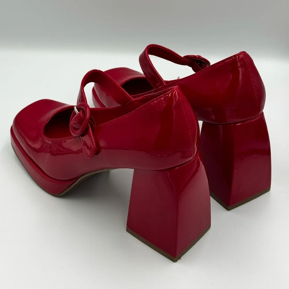 Cellenz Red Patent Platform Mary Jane Heels Block Heel Pumps Womens Size 8.5